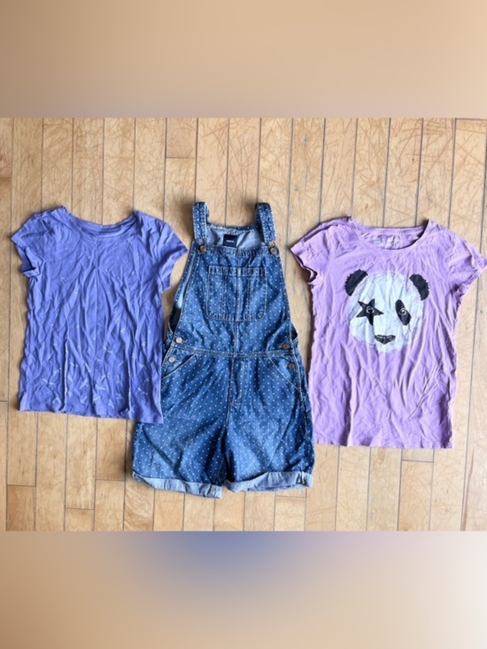 Gap Kids Purple Tees & Polka Dot Denim Shorts Overall Bundle Size Girls XXL